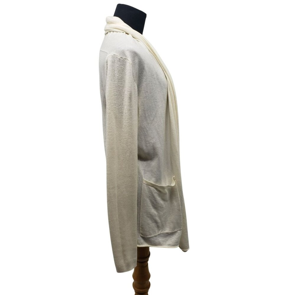 Title Nine Cardigan Supima Cotton Merino Wool Cream Open Front Waterfall S - Picture 8 of 13